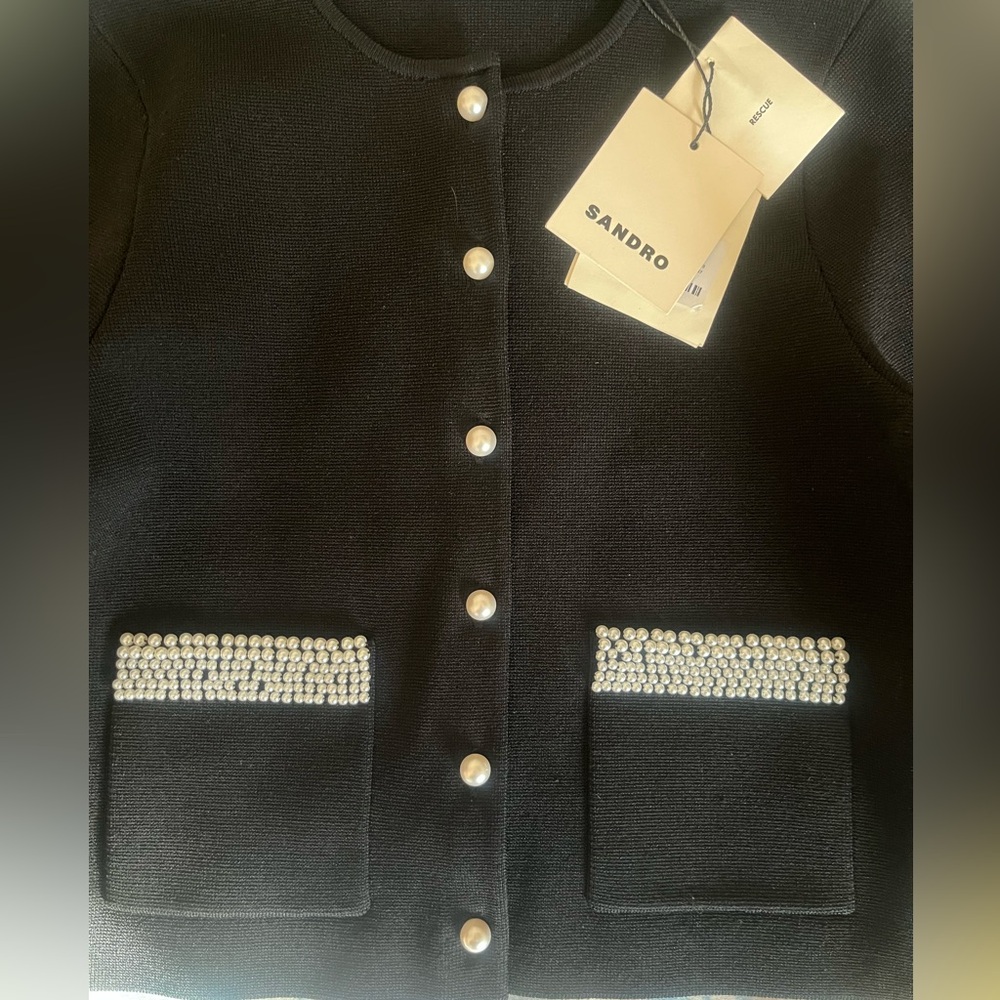 Sandro Black Cropped Cardigan with Crystal Trim - Picture 13 of 15